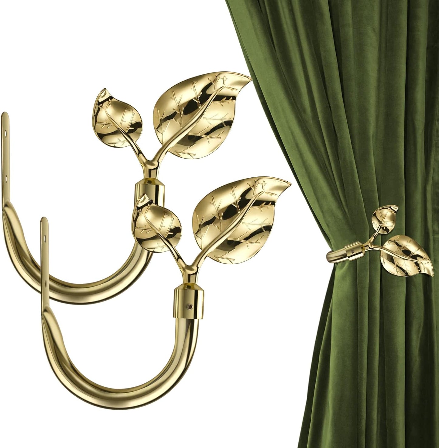 HIKMLK Leaf Shaped Curtain Tieback Holdbacks 2pcs, Handmade Metal Curtain Side Holders for Wall, Curtain Hook Pull Backs for Drapes Window Decoration