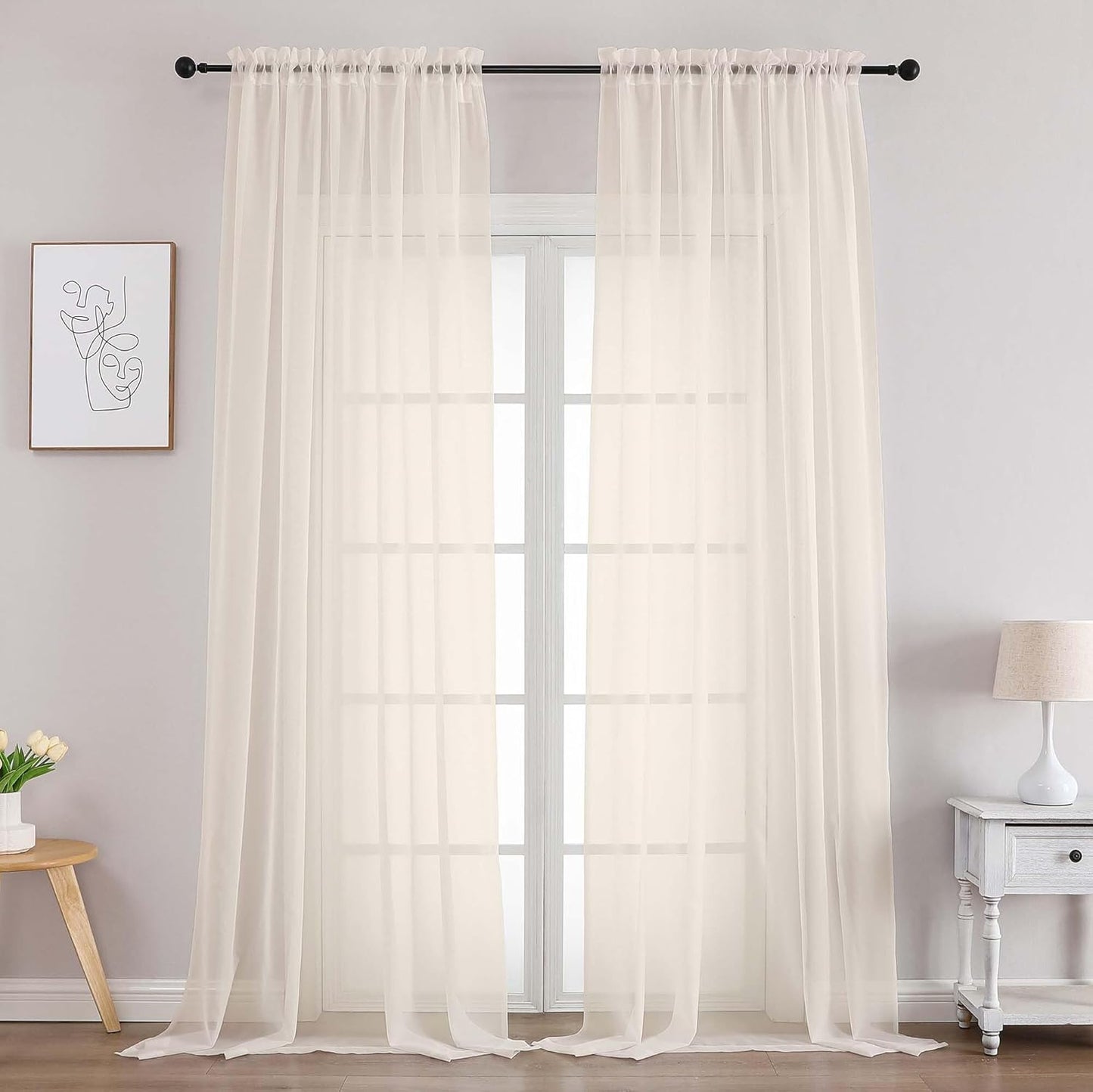 Chyhomenyc Sheer White Valances for Windows 2 Pack, Small Window Curtains for Living Room Bathroom Cafe Laundry Basement, Modern Top Dual Rod Pocket Voile Curtain, 42W x 14L inches, White - Colors A