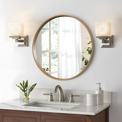 WallBeyond Wood Round Mirror with Wood Frame 24 inch Circle Wall Mirror for Bathroom Round Wall Mirror for Wall Decor, Vanity, Entryway Living Room (Walnut)