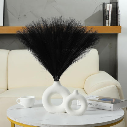 UREYMX Faux Pampas Grass Decor 17.7 Inch 6pcs, Artificial Pampas Grass Fluffy Home Decor, Short Vase Room Decor pompous Grass Flower Arrangement for Boho Home Wedding Decoration (Black)