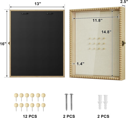 Love-KANKEI Shadow Box Frame 11x14, Deep Large Shadow Box Display Case with Unique Beads Door and Glass Window, Wood Memory Box for Pictures,Medals,Memorabilia,Collections White