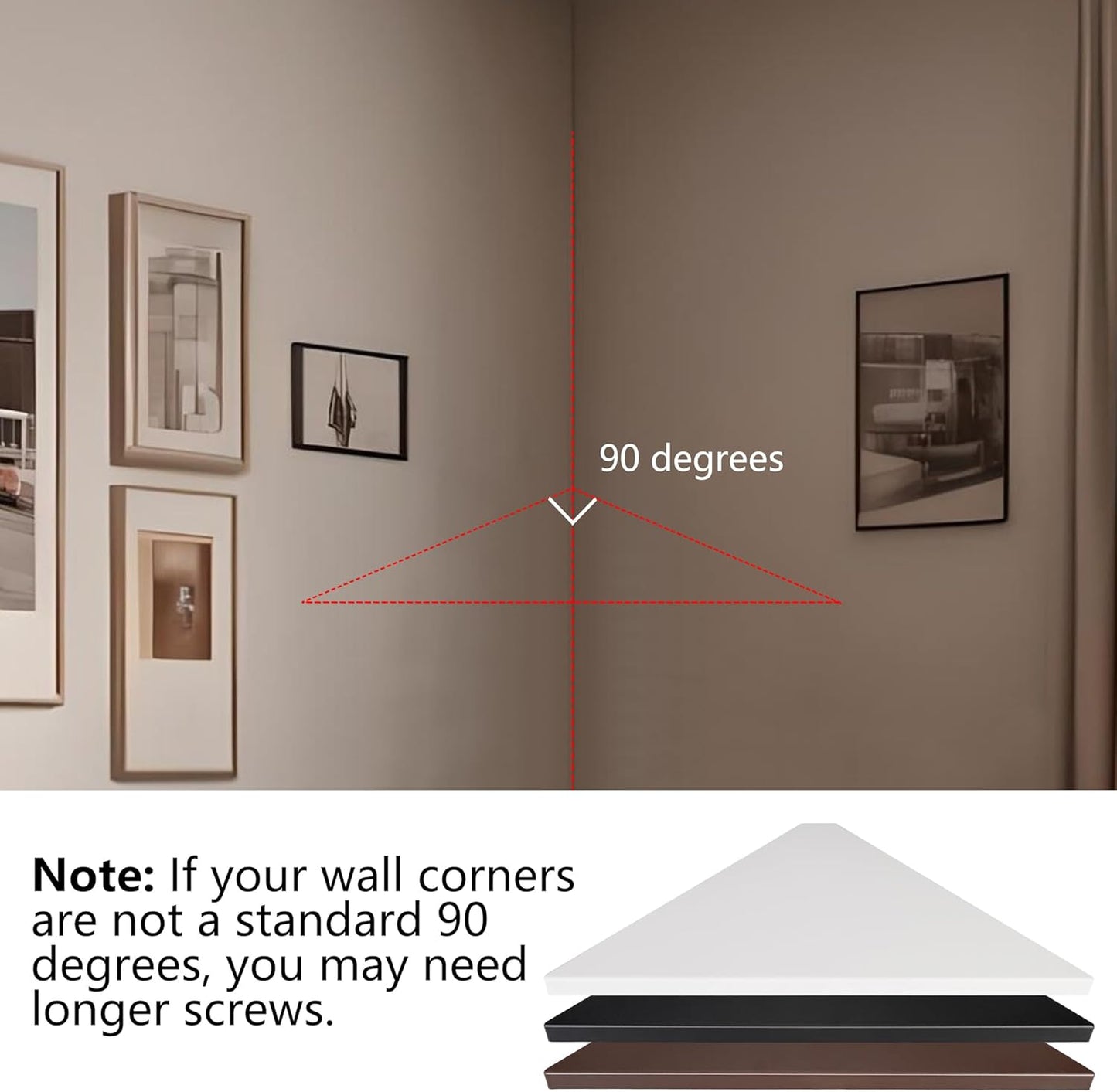 evron Corner Mounting Shelf Set of 2 – Easy to Install Floating Wall Shelves with Wood Grain Finish, Durable and Waterproof ABS Plastic for Kitchen, Bathroom, Living Room Home Décor