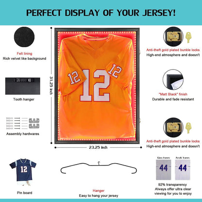 KCRasan Jersey Display Frame Case - Large Lockable Frames Shadow Box with UV Protection for Baseball Basketball Football Soccer Hockey Sport Shirt Matte Black Finish