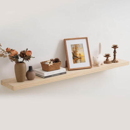 Floating Shelves 36 Inches Long - 8 Inch Deep Rustic Premium Solid Pine Wood for Storage - Farmhouse Wall Mounted for Living Room - Heavy-Duty Metal Bracket - 36" W x 8" D - Set of 2 - White Color