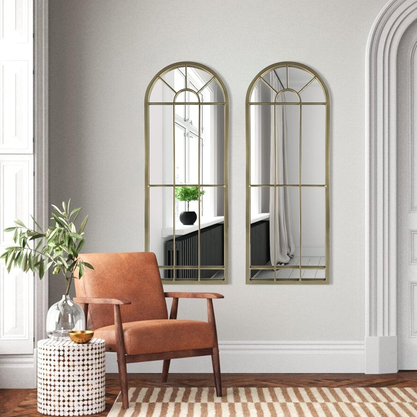 HQiJun Black Arched Window Mirror, Farmhouse Decorative Wall Mirrors for Living Room, Bedroom, Entryway, Bathroom Vanity, Fireplace Mantel, Window Pane Mirror Wall Decor (Black, 31.5 x 20 x1)