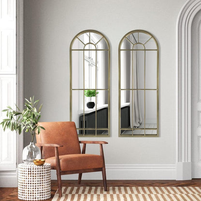 HQiJun Black Arched Window Mirror, Farmhouse Decorative Wall Mirrors for Living Room, Bedroom, Entryway, Bathroom Vanity, Fireplace Mantel, Window Pane Mirror Wall Decor (Black, 31.5 x 20 x1)