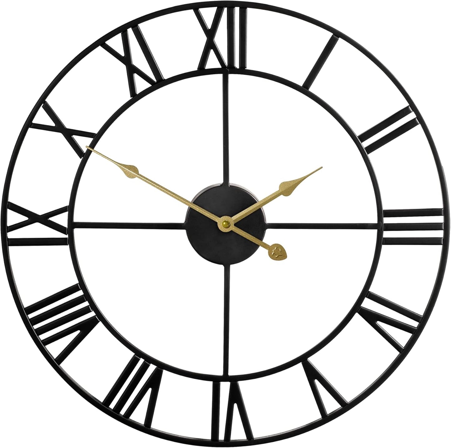 LEIKE 16" Large Wall Clocks Battery Operated, Round Modern Silent Non-Ticking Black Metal Wall Clock for Living Room Decor, Bedroom Kitchen (40cm Diameter, Black Roman Number)