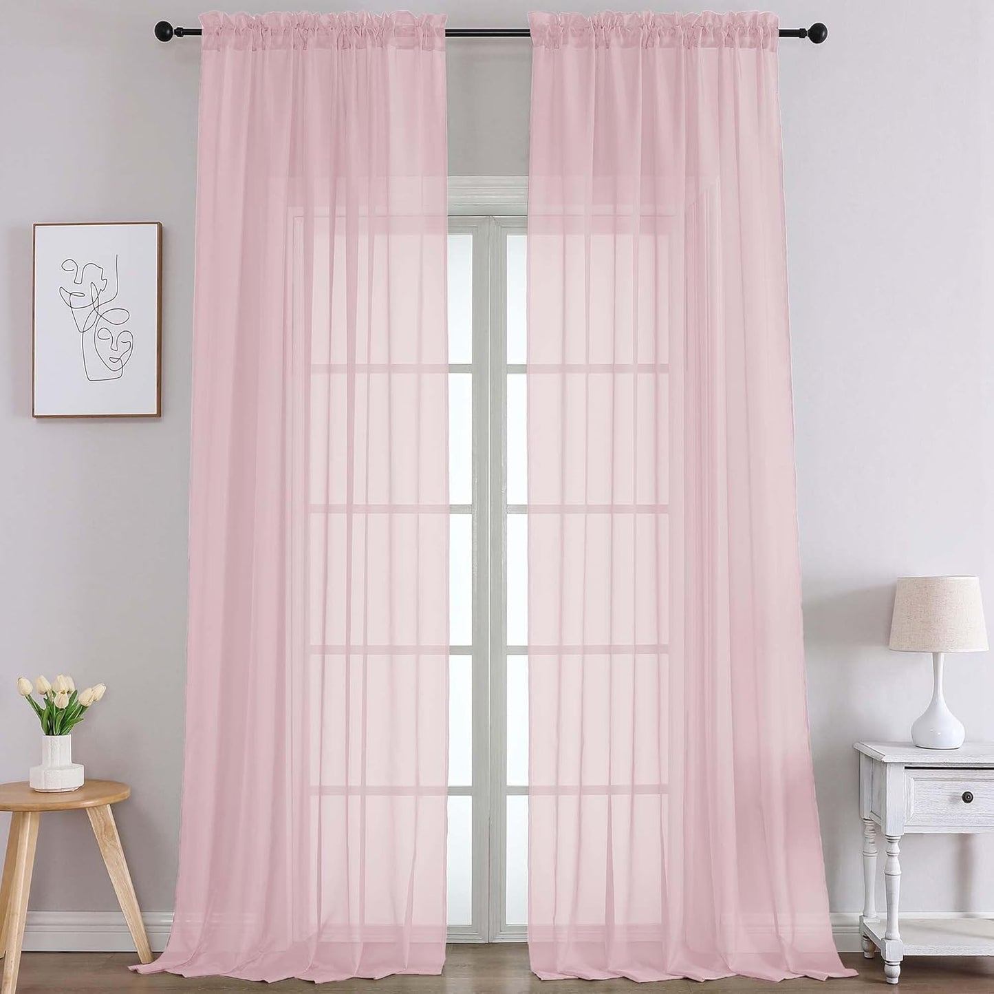 Chyhomenyc Sheer White Valances for Windows 2 Pack, Small Window Curtains for Living Room Bathroom Cafe Laundry Basement, Modern Top Dual Rod Pocket Voile Curtain, 42W x 14L inches, White - Colors C