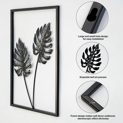 QXSXKJ Black Metal Wall Decor Framed, 3d Modern Metal Wall Art with Light, Minimalist Abstract Black Line Art DéCor, 4 Piece Home Art for Living Room Bedroom Bathroom