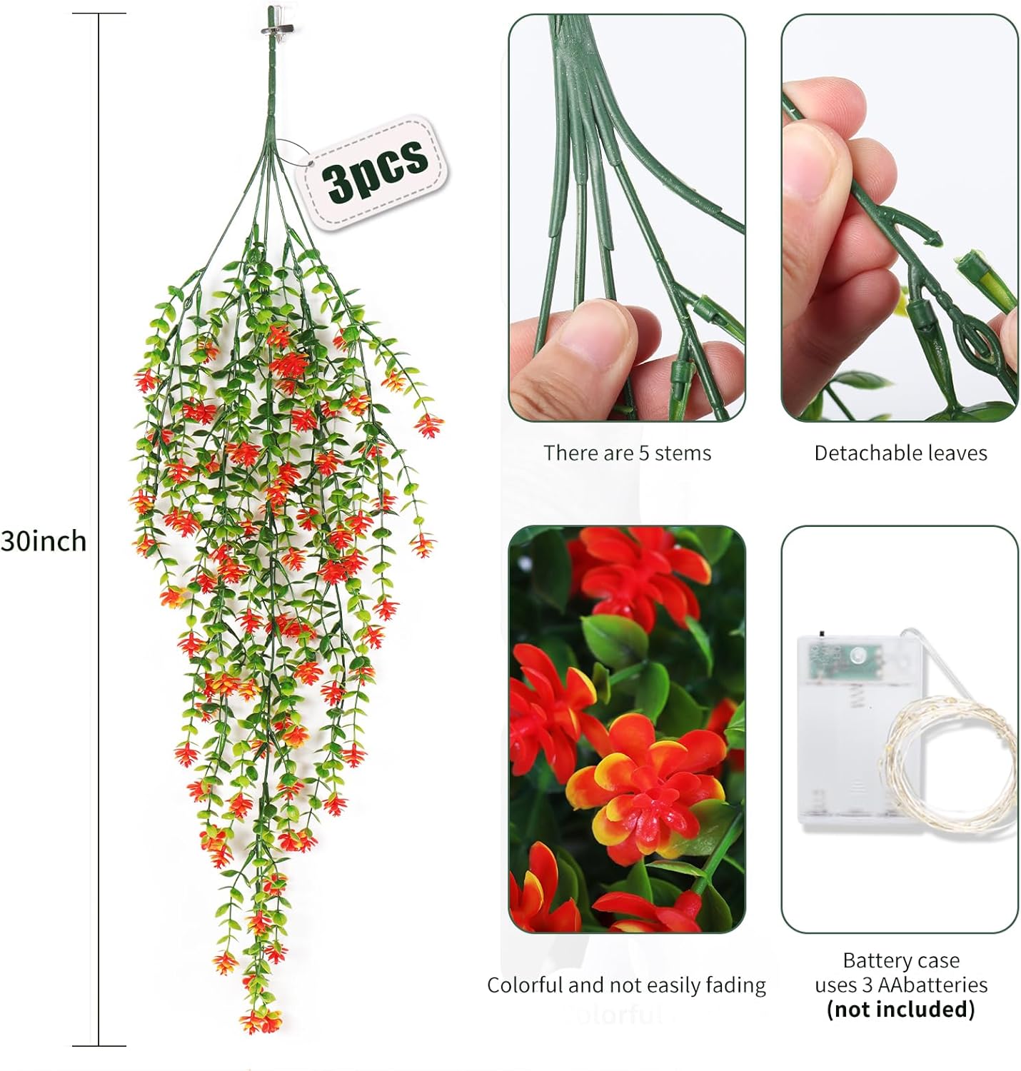RECUTMS Artificial Hanging Plants Fake Hanging Plant Faux Eucalyptus Leaf Greenery Vine Outdoor UV Resistant Plastic Plants Home Garden Wedding Party Indoor Outdoor Decorations(White)