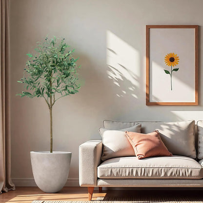 6FT Artificial Olive Tree,Artificial Plants Indoor,Faux Olive Tree Indoor with Natural Wood Trunk and Realistic Leaves and Fruits for Home Office Decor