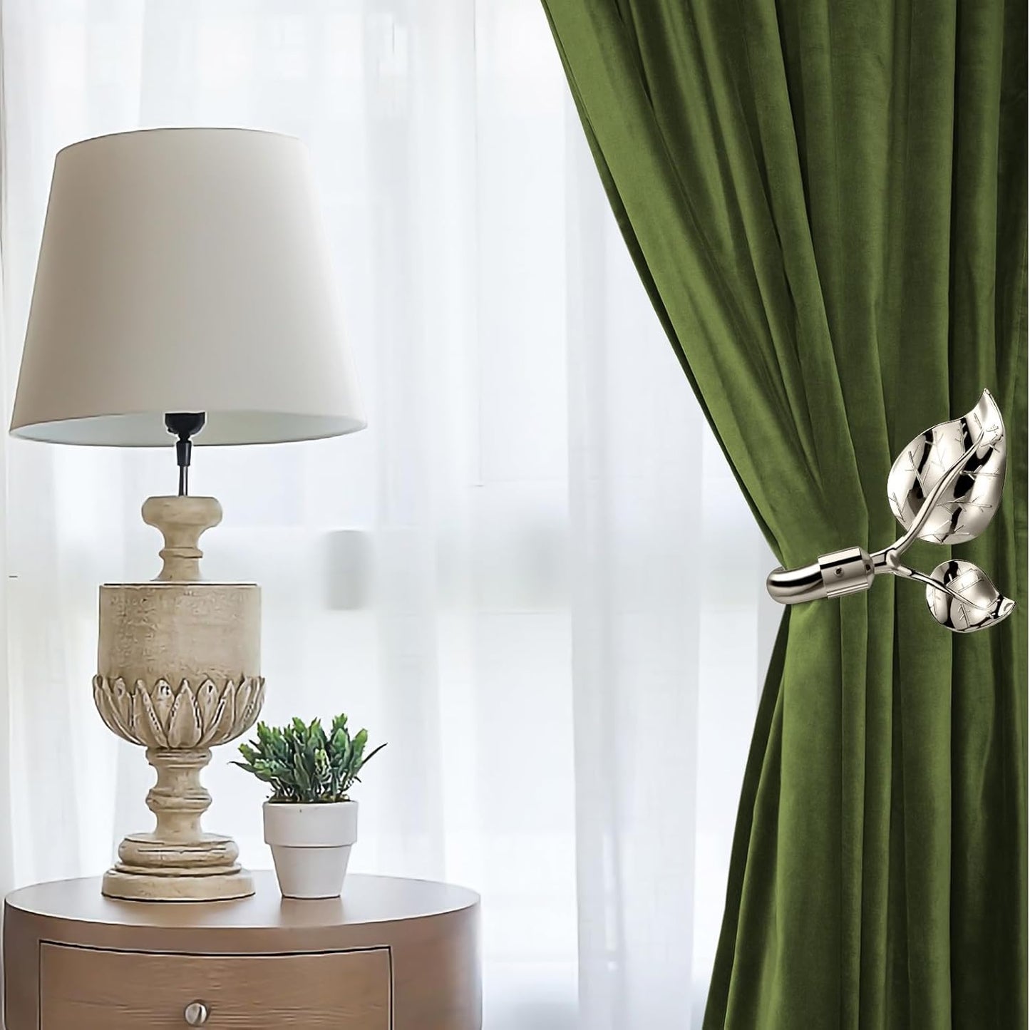 HIKMLK Leaf Shaped Curtain Tieback Holdbacks 2pcs, Handmade Metal Curtain Side Holders for Wall, Curtain Hook Pull Backs for Drapes Window Decoration