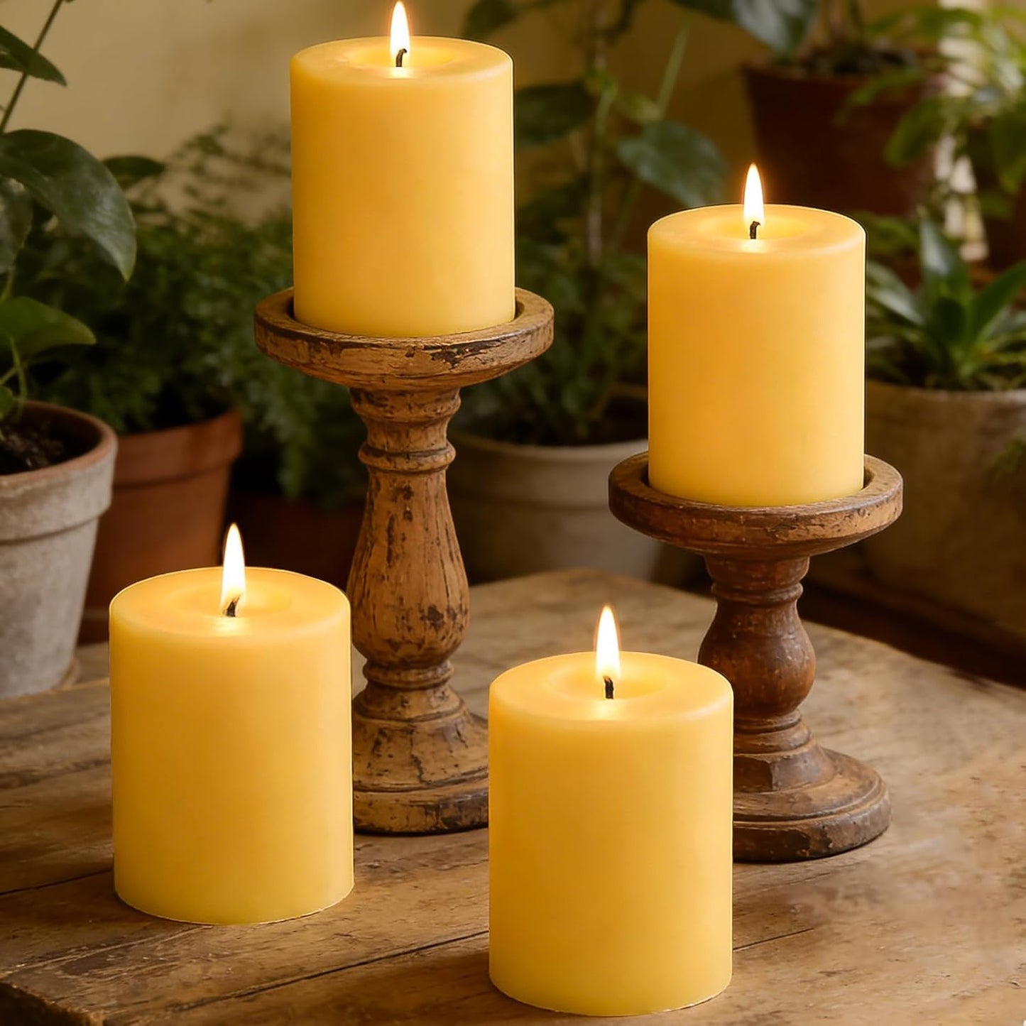Natural Beeswax Candles 4 Packs, Beeswax Pillar Candles with 140 Hours Burn Time, Organic Emergency Candle Long Burning for Home Room, Smokeless & Dripless, 2x4 inch