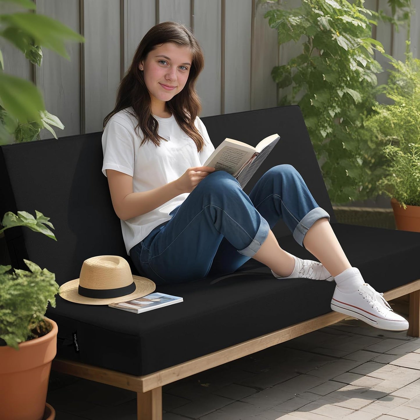 idee-home Outdoor Bench Cushion Waterproof, Bench Cushions for Outdoor Furniture, Patio Porch Swing Replacement Seat Pad with Ties for Garden Backyard, 48 x 18 Inch Red