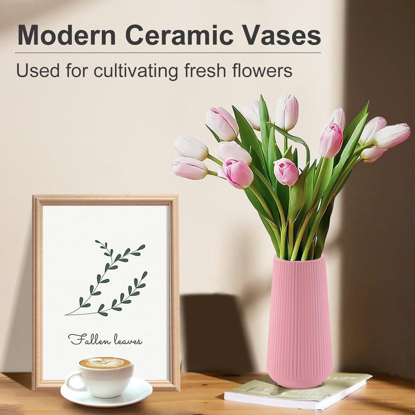 White Ceramic Vase, GUKJOB Small Cute Flower Vase for Pampas Grass, Home, Living Room, Dining Table, Farmhouse, Office Decor, Bedroom, Table, and Kitchen Shelf (White)