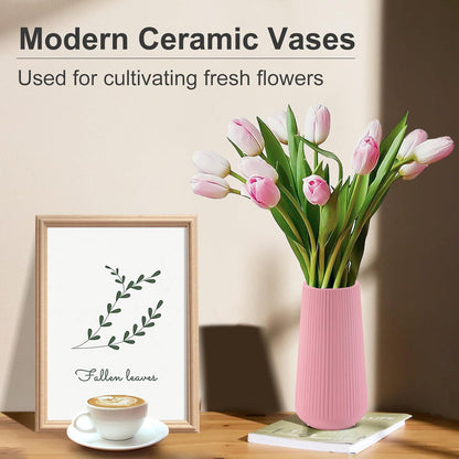 White Ceramic Vase, GUKJOB Small Cute Flower Vase for Pampas Grass, Home, Living Room, Dining Table, Farmhouse, Office Decor, Bedroom, Table, and Kitchen Shelf (White)