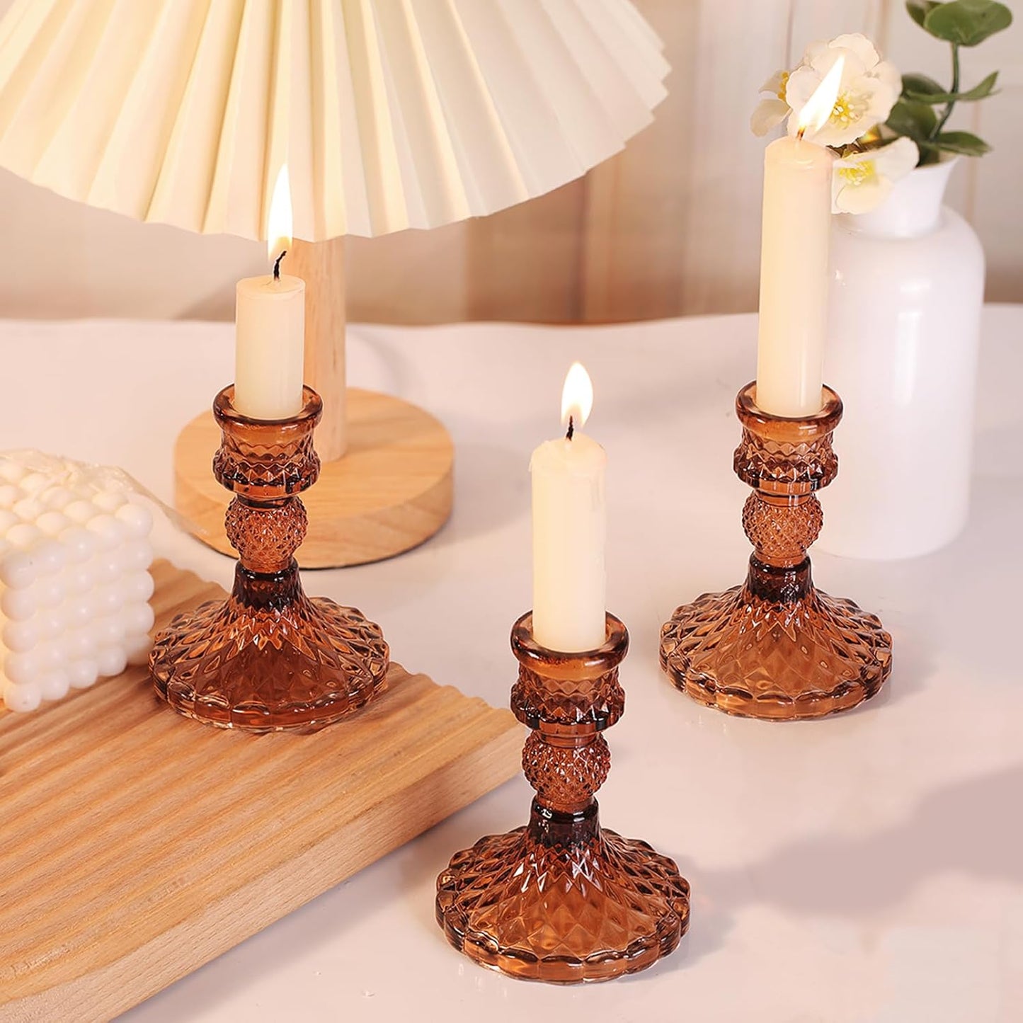 DARJEN Candlestick Holders Set,12Pcs 4" H Taper Candle Holders Bulk, Clear Glass Candle Holders for Wedding, Spring Party, Romantic Dinner, Festival & Windowsill Decor