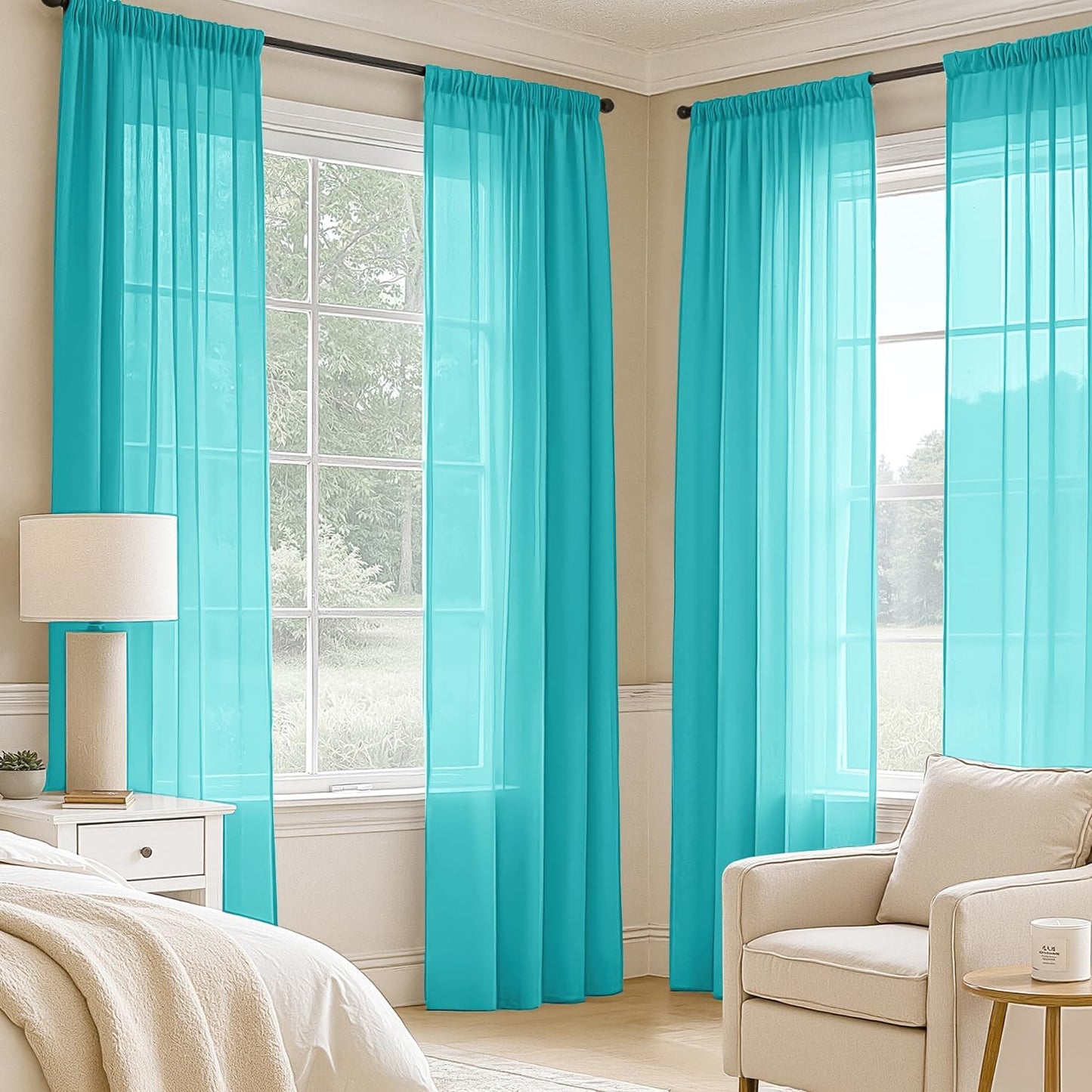 MIULEE White Sheer Curtains 84 Inches Long, 4 Panels Set, Light Filtering Rod Pocket Voile Drapes for Living Room and Bedroom, Airy Soft Fabric Window Treatments, 42 x 84 Inches