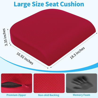 TranquilRelax Large Seat Cushion, Memory Foam Cushion for Long Sitting Hours on Office Chair, Car Seat, Non-Slip Chair Pad for Sciatica, Coccyx, Tailbone Pain Relief & Post-Surgery Recovery (Black)