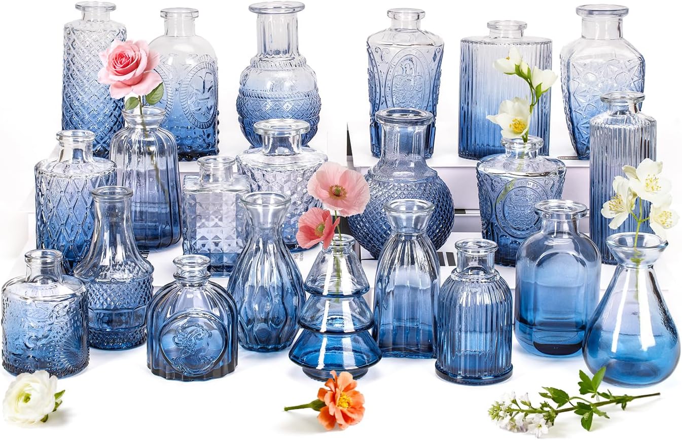 Clear Glass Bud Vase Set of 12 Pcs,Small Bud Vases in Bulk,Glass Crystal Flower Vases Table Centerpieces for Party Event Wedding Decor Baby Shower Decorations (Clear, 12 Pcs)
