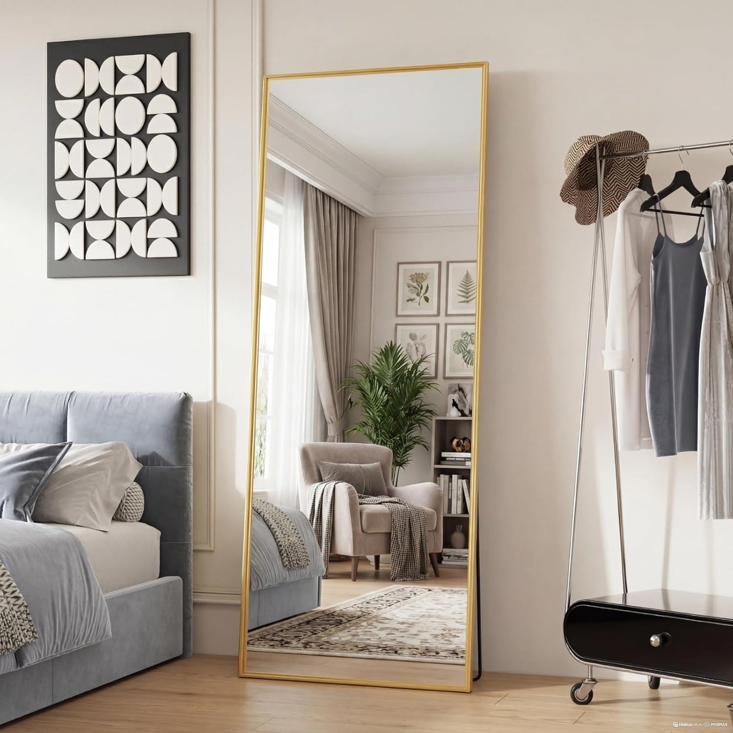 DUMOS Full Length Mirror 64"x21" Full Body Floor Mirror for Bedroom or Cloakroom, Can Stand Alone, Hang or Lean Against Wall, Tall Wall Mirror with Stand, Black