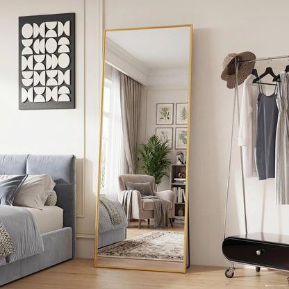DUMOS Full Length Mirror 64"x21" Full Body Floor Mirror for Bedroom or Cloakroom, Can Stand Alone, Hang or Lean Against Wall, Tall Wall Mirror with Stand, Black