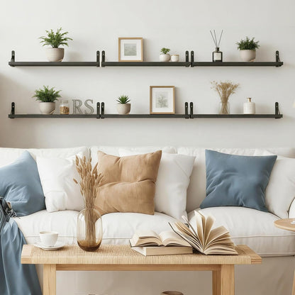 YGEOMER Brown Floating Shelves for Wall, 16.5 Inch Farmhouse Wall Shelves for Bedroom, Bathroom Storage, Living Room and Kitchen Decor (Set of 6 Brown)