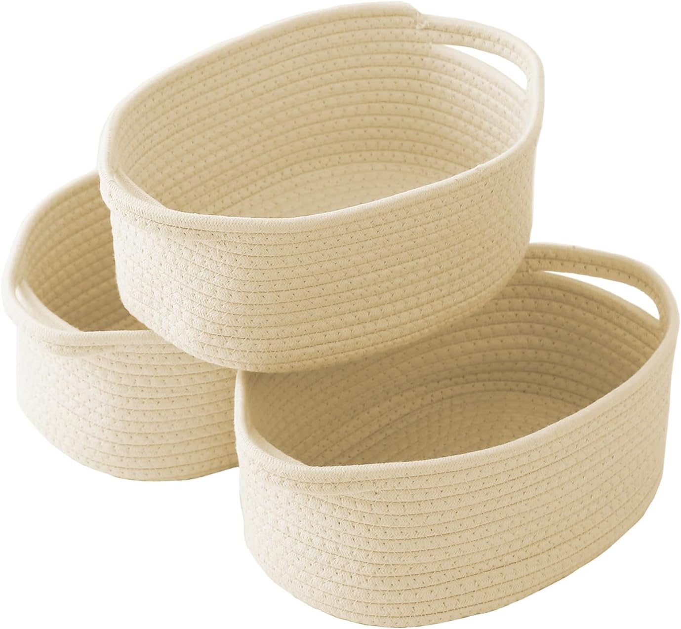 JMvicyroam Woven Basket,Small Rope Storage Bin with Handles & Ribbon Bag, Organizer for Shelves Closets,Gift Basket Empty for Birthday,Books,Dog Toys,White