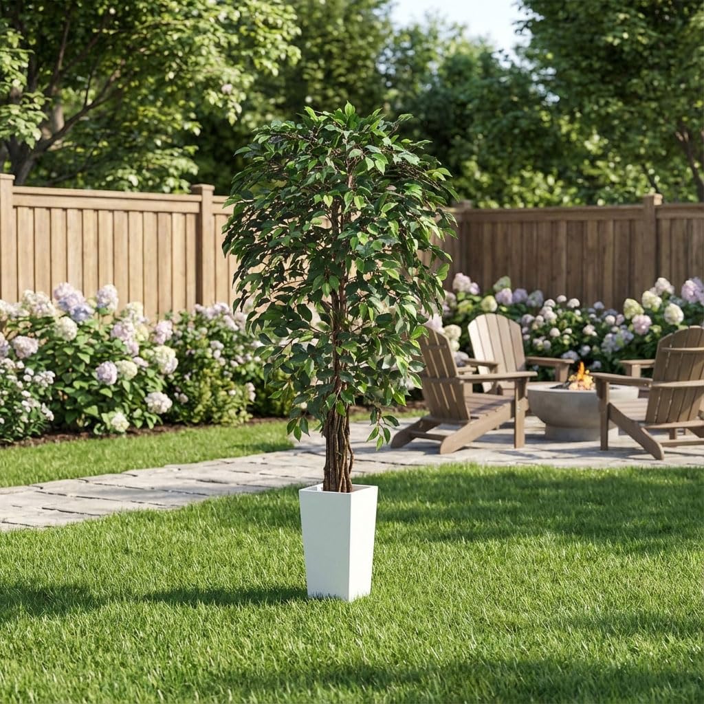 Aveyas 7ft Artificial Olive Tree for Home Decor, 7 Feet Large Faux Plant Fake Skinny Silk Trees with Pot for Indoor Outdoor House Living Room Office (7 ft Tall Including Raised Pot)