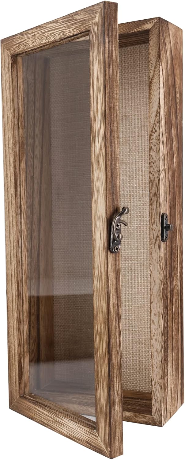 GraduationMall 13x16 Wood Shadow Box Frame Glass Door Display Case with Linen Back and 6 Stick Pins,1.5 inches Interior Depth,Ideal for Memorabilia Pictures Flowers Medals Tickets Rustic White