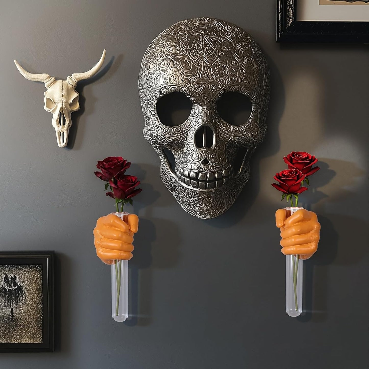 2 Pieces Wall Sculptures, Hands Vase Home Decor, Wall Mount Art Sculpture, Unique Wall Art Statue, Funky Flower Vase Decorations, Modern Eclectic Hanging Decor,Hands Statue (Black)