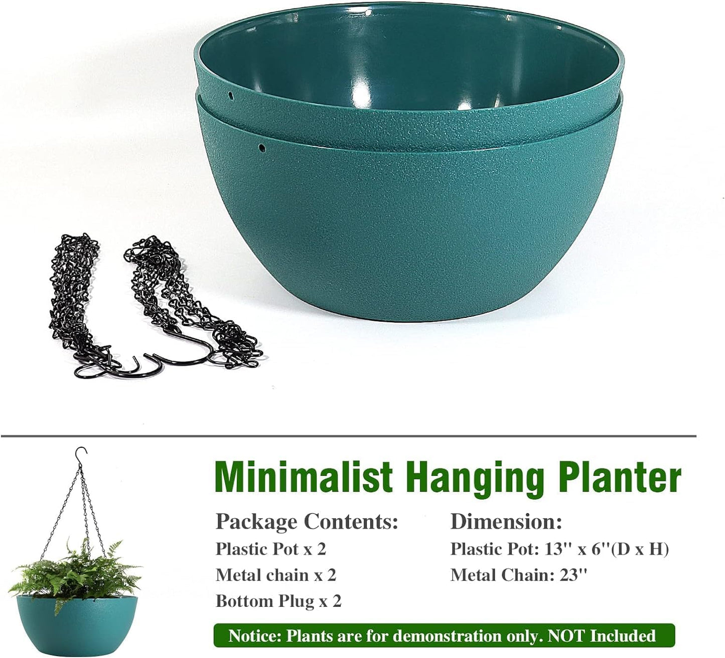 WSMKSZ 10 inch Hanging Planters for Outdoor Indoor Plants with Drainage Holes and Chain, 2 Pack Round Hanging Flower Pots for Garden Home Porch Decor, Black
