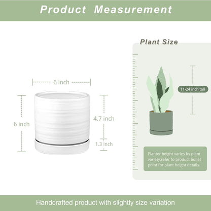 HERDUK 6 Inch Plant Pots, Ceramic Planter Pot with Drainage Hole & Saucer, Indoor/Outdoor Cylinder Round Planter Pot, Green & Beige