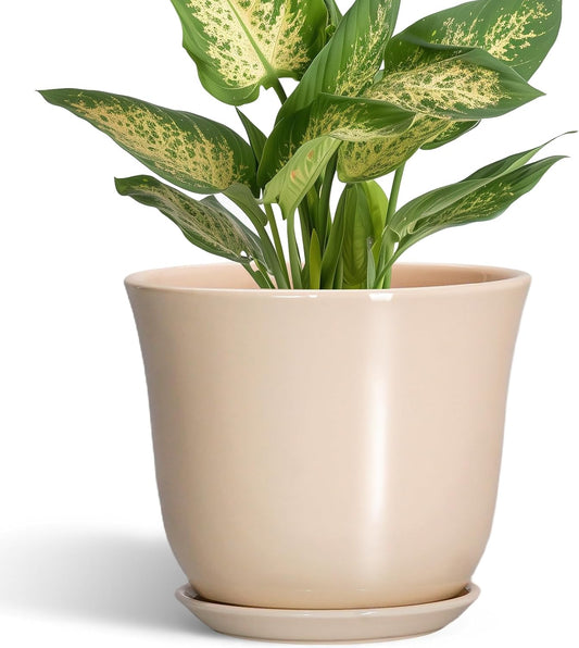 Ceramic Plant Pots - 12 Inch Pots for Plants Indoor Outdoor, Large Round Planter with Drainage Hole and Saucer, Modern Decorative Flower Pot, Home Garden Decor, House Warming Gifts, Blue