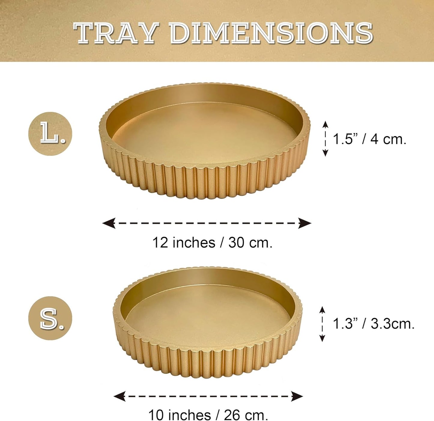 Modern Table Round Decorative Trays 2pcs Home Decor - Circle Coffee Table Centerpiece Set 12"/10" - Wooden Cool Grey Ottoman Tray with Fluted Edge
