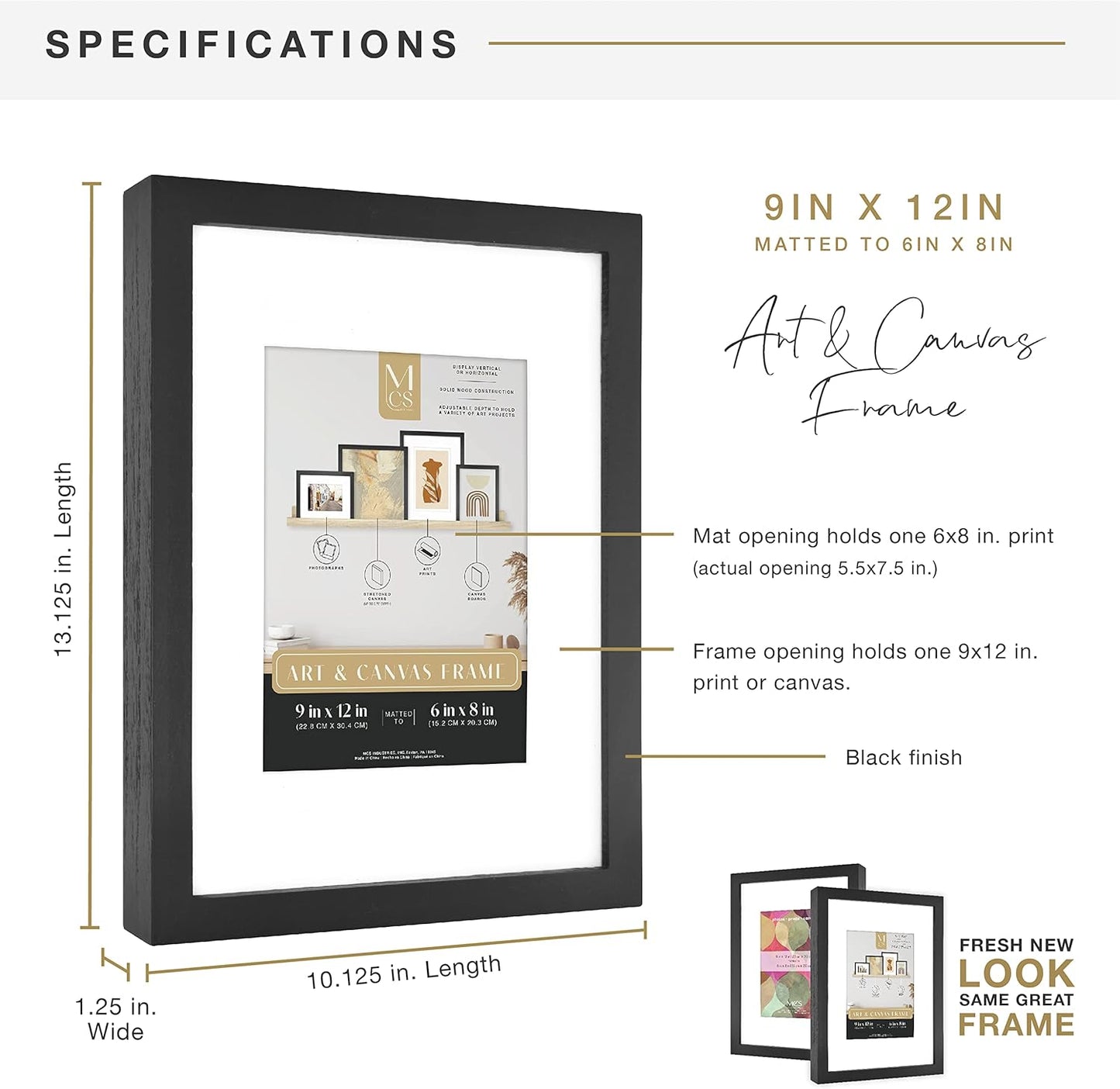 MCS Canvas Float Frames 8x10 Frame, Black Frame for Finished Canvases, Vertical & Horizontal Wall Hanging Frame with Adhesive for Canvas Paintings (1-Pack)