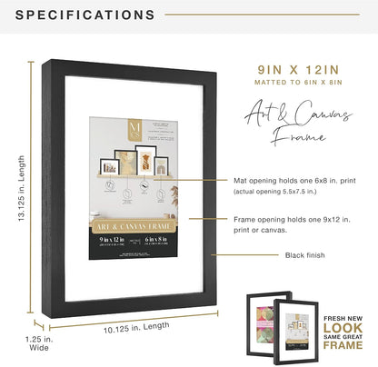 MCS Canvas Float Frames 8x10 Frame, Black Frame for Finished Canvases, Vertical & Horizontal Wall Hanging Frame with Adhesive for Canvas Paintings (1-Pack)