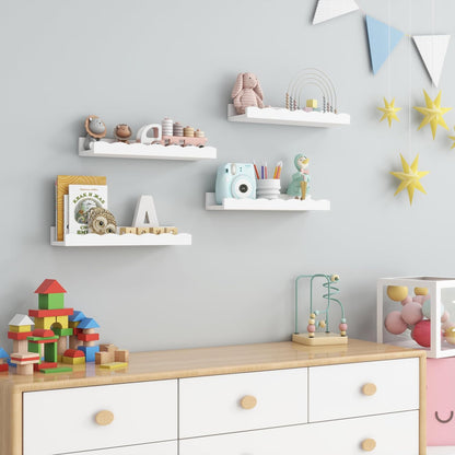 Fun Memories Picture Ledge Shelf for Wall, 24 inch Pine Wood Nursery Book Shelves Set of 2- Wall Book Shelves for Kids Room, Home Decor - Kitchen Spice-White