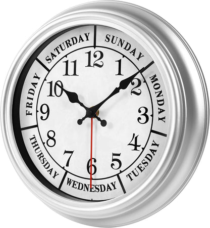 JENLYSTIME 12 Inch Indoor/Outdoor Retro Waterproof Wall Clock with Thermometer Silent Round Quartz Battery Operated Easy to Read Decorative for Kitchen Patio,Bathroom,Deck,Porch,Pool(Blue)