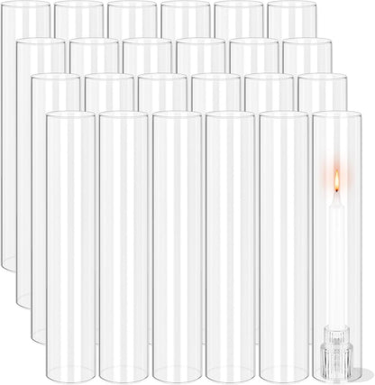 24 PCS Hurricane Candle Holder, 2.5" W x 14" H Open Ended Glass Candle Cylinder Sleeve, Clear Glass Cylinder Candle Holder, Open Flame Candle Chimney Tube Cover, Bottomless Cylindrical Glass
