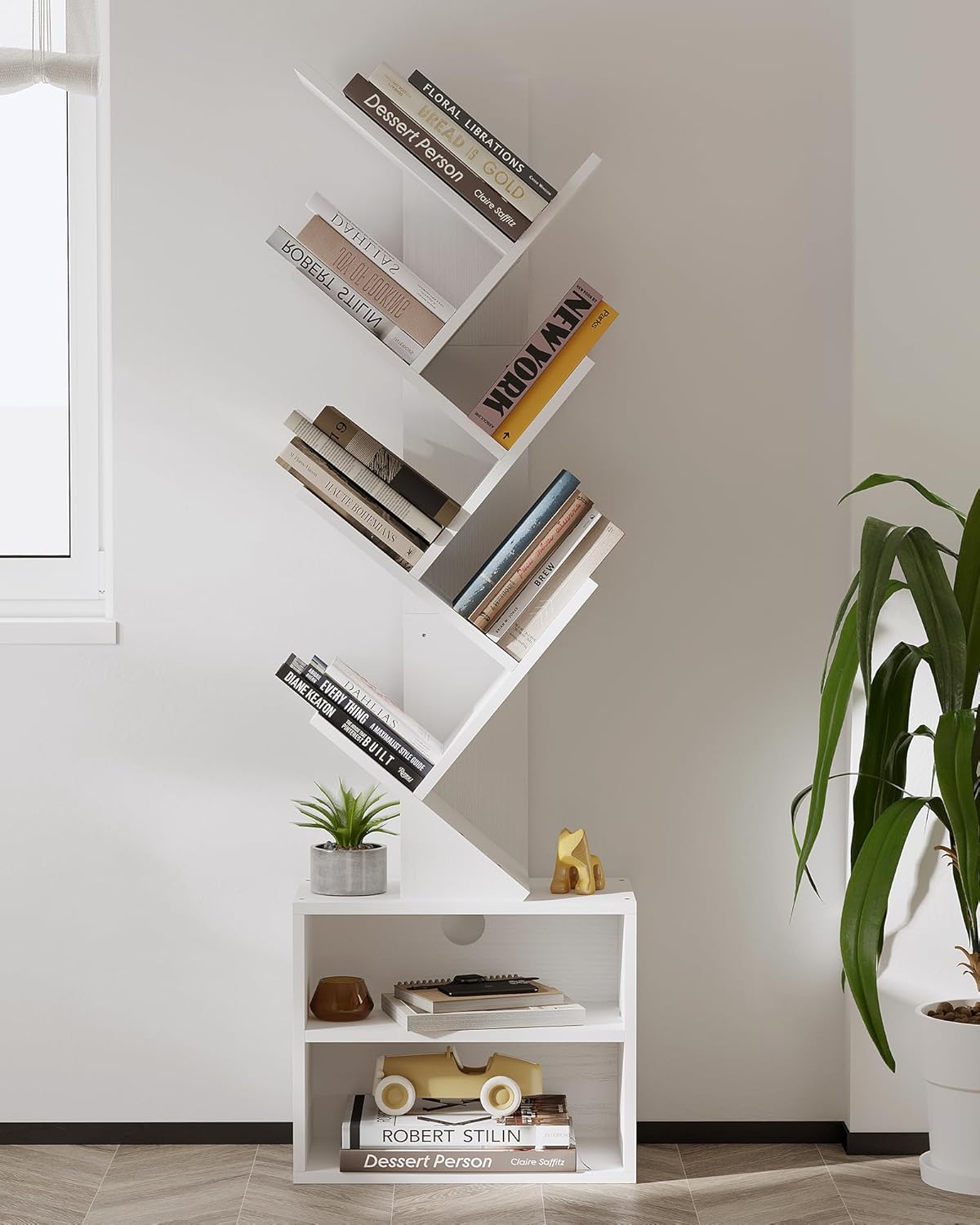 SUNMORY 6 Tier Tree Bookshelf, Small Bookcase with Storage Cabinet, Modern Tall Narrow Bookshelves Organizer, Floor Standing Book Shelf for Bedroom/Living Room/Home Office/Corner, Rustic Brown