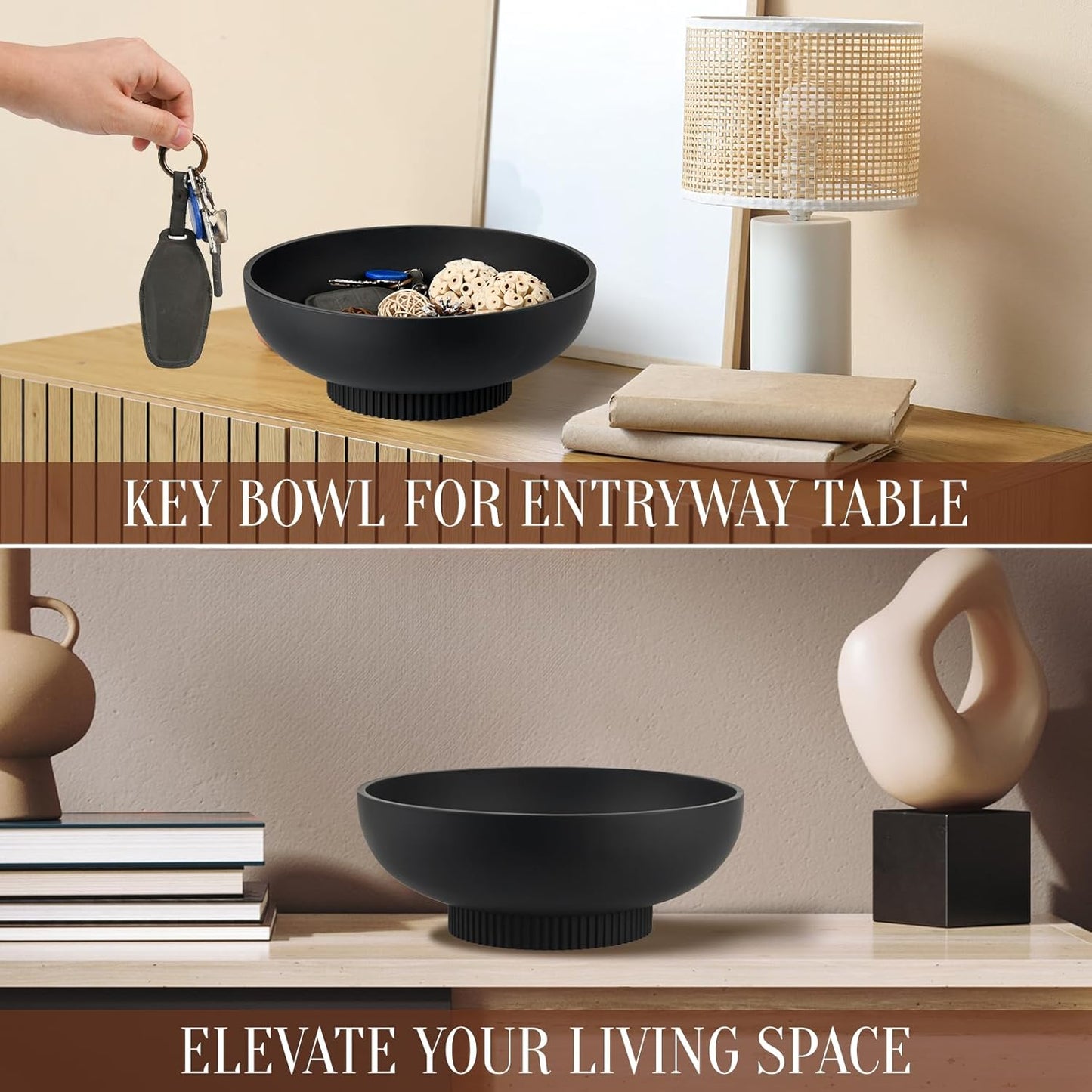 Deobath Large Resin Pedestal Decorative Bowl - Modern Handicraft Bowls for Home Decor - Fruit Bowl for Kitchen Counter - Key Bowl for Entryway Table,Artificial Stone Beige