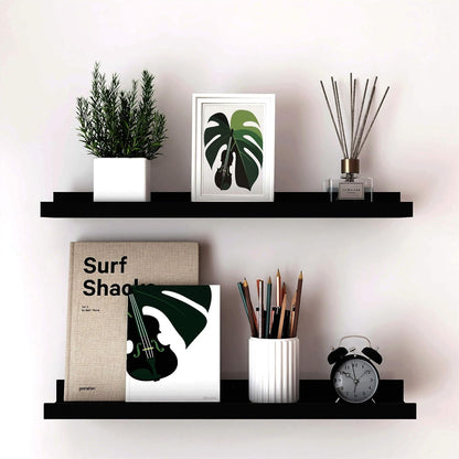 White Floating Shelves for Wall Decor, Wall Mounted Wood Storage Shelf for Bedroom, Living Room, Bathroom, Kitchen, Nursery, Display Picture Ledge Shelf with Lip Set of 2-14 Inches, White