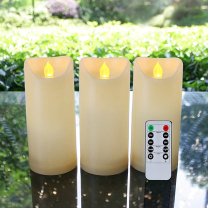 Homemory 6"x3" Outdoor Waterproof Flameless Candles, LED Candles, Battery Operated Candles with Remote and Timers, Electric Fake Plastic Pillar Candles, Ivory White, Set of 2