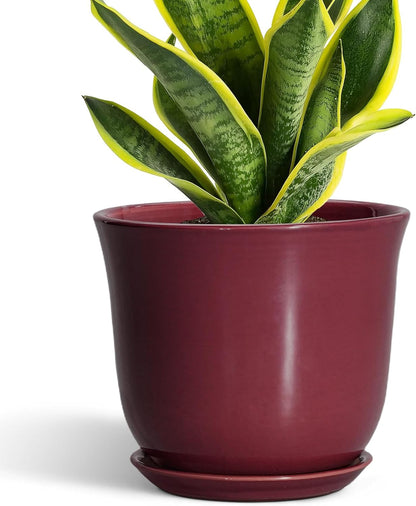 Ceramic Plant Pots - 12 Inch Pots for Plants Indoor Outdoor, Large Round Planter with Drainage Hole and Saucer, Modern Decorative Flower Pot, Home Garden Decor, House Warming Gifts, Blue