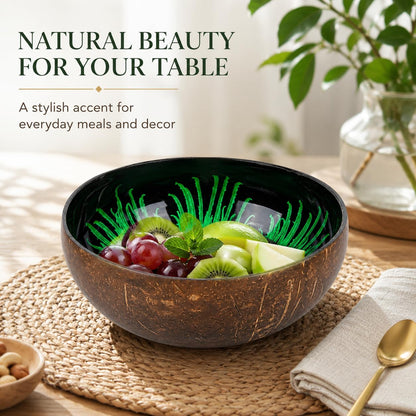 ChezMax Natural Coconut Bowl with Mother of Pearl Inlays - Key Bowl & Fruit Snack Holder (Blue-Gold)