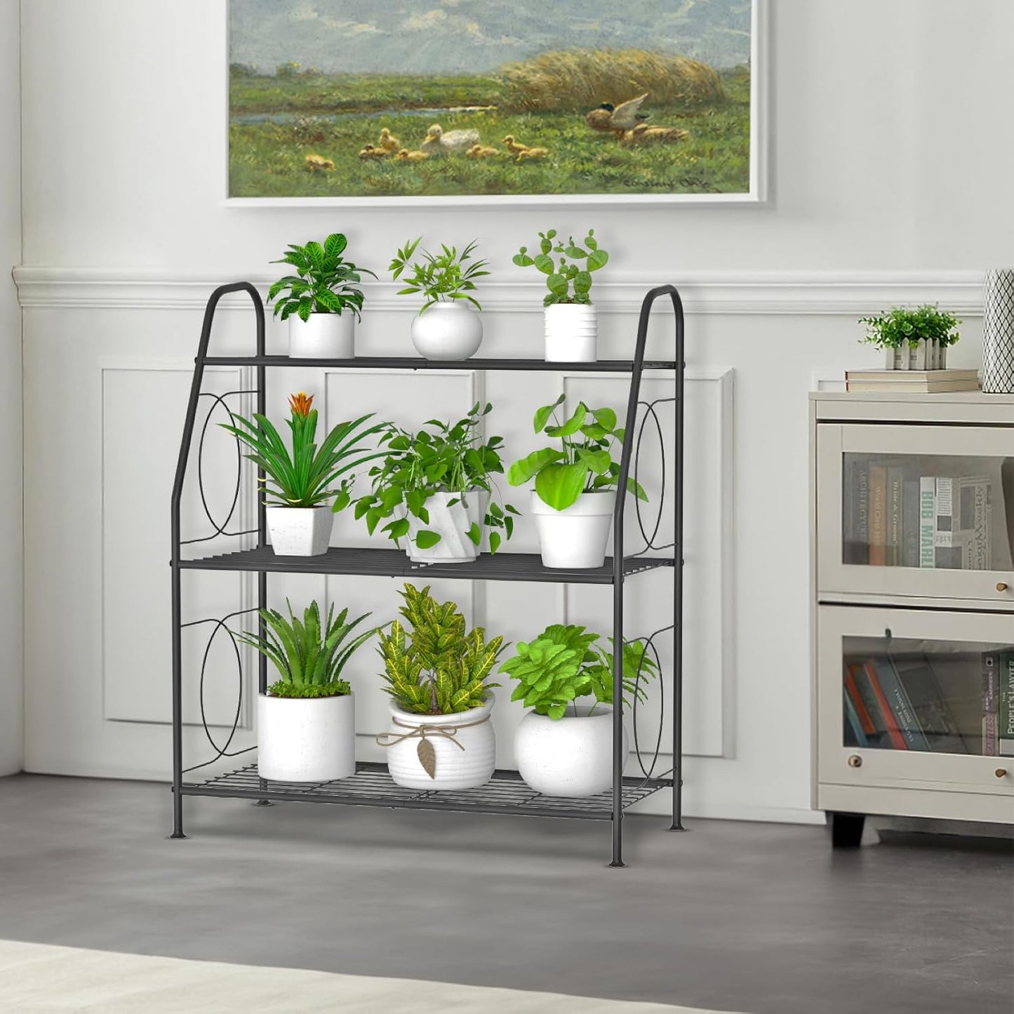 VyGrow Plant Stand, 4 Tier Plant Shelf for Indoor Outdoor, Heavy Duty Metal Tall Plant Stands Holder Rack for Living Room Balcony and Garden, Black