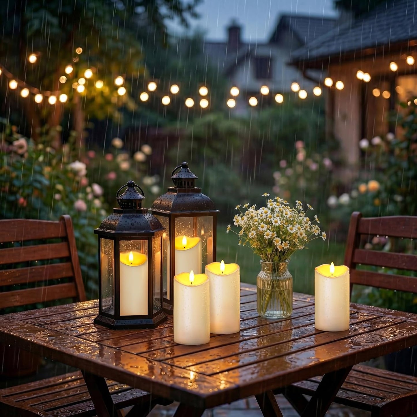 Homemory 6"x3" Outdoor Waterproof Flameless Candles, LED Candles, Battery Operated Candles with Remote and Timers, Electric Fake Plastic Pillar Candles, Ivory White, Set of 2