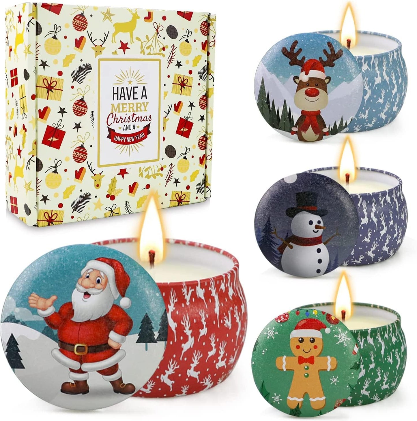 Candles Gift Set for Women, 4 Pack Scented Candles with 8% Essential Oils, 120H Long Lasting Aromatherapy Candles for Home Relaxation
