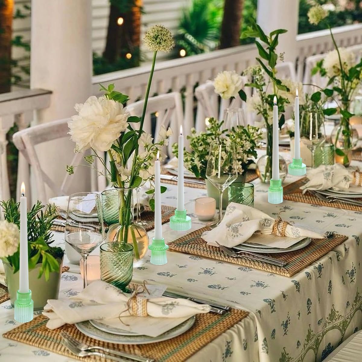 Vixdonos Taper Glass Candlestick Holders Tealight Candle Holders for Table Centerpieces, Wedding Decor and Dinner Party (6 Pcs, Green)